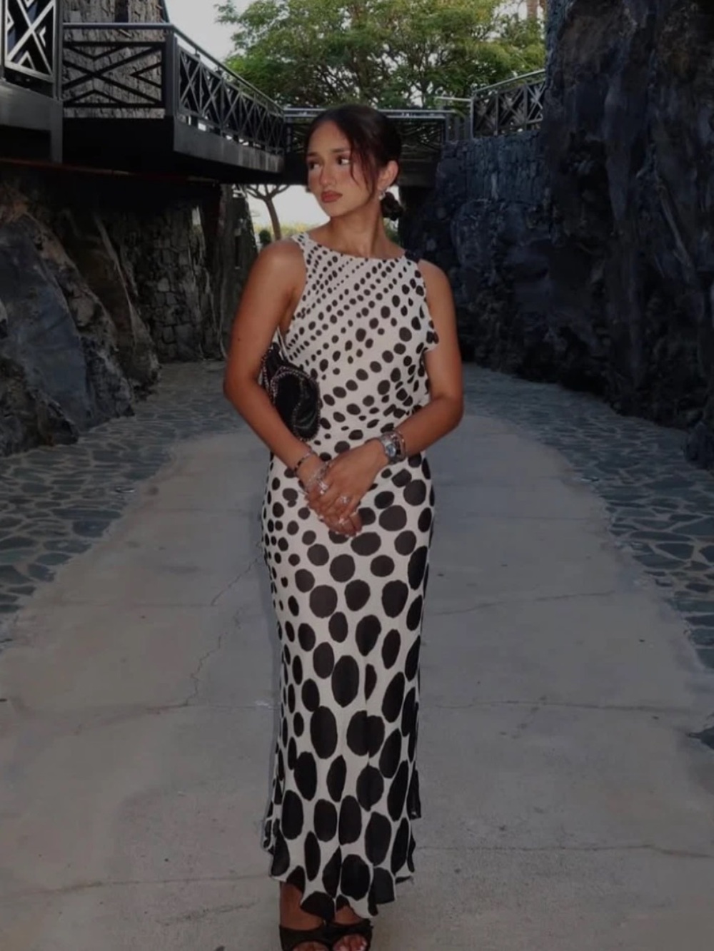 Zara Black and White Polka Dot Midi Dress